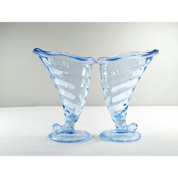 SET of 4 Bormioli Rocco Fortuna blue glass cornucopia dessert horns Italy - Picture 9 of 9